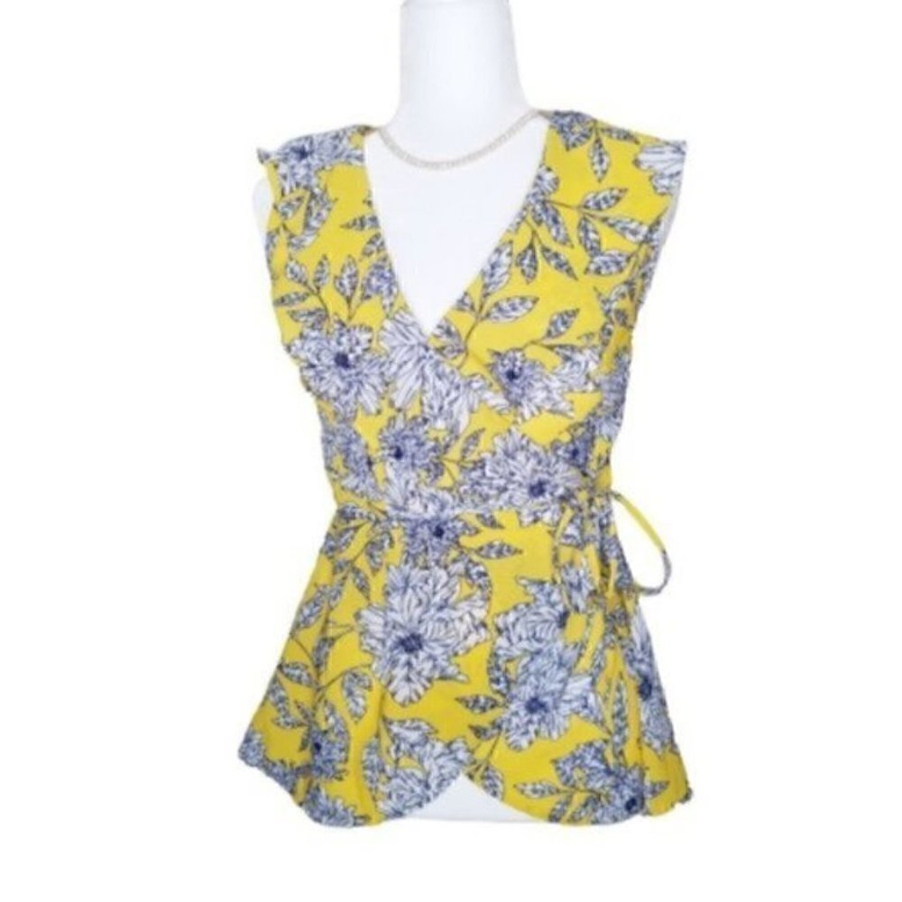 4/$25 Japna Yellow Floral Sleeveless Wrap Top